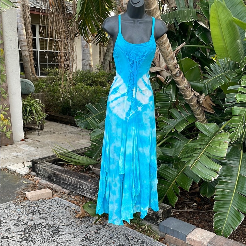 tie-dye festival ren fair asymmetric handkerchief chem dress